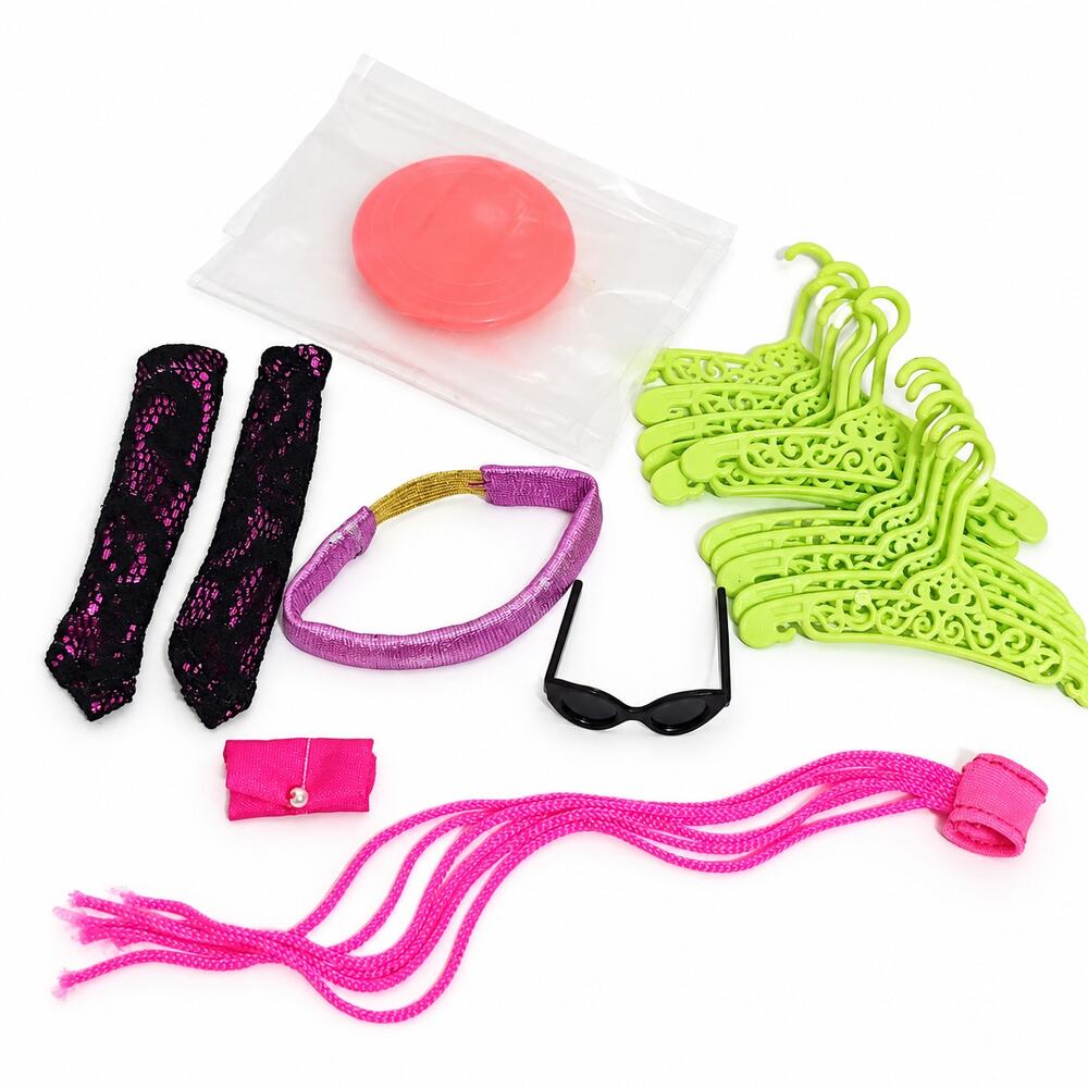 Lot of Vintage Barbie Accessories Gloves Sunglasses Frisbee Clothing Hangers